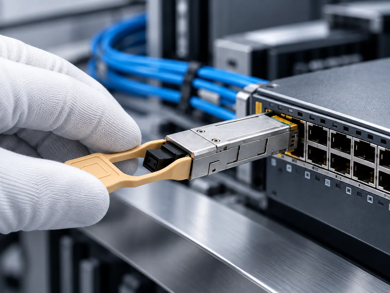 Optical module being inserted into a switch port