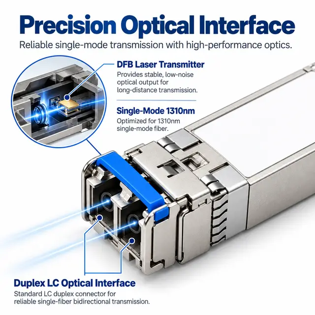 25G SFP28 ER 1310nm 40km Single-Mode Duplex LC Transceiver technical drawing 2: dimensions, structure and interfaces