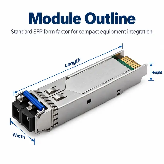 1.25G SFP 1310nm SMF Dual-Fiber Optical Transceiver 10km technical drawing 1: dimensions, structure and interfaces