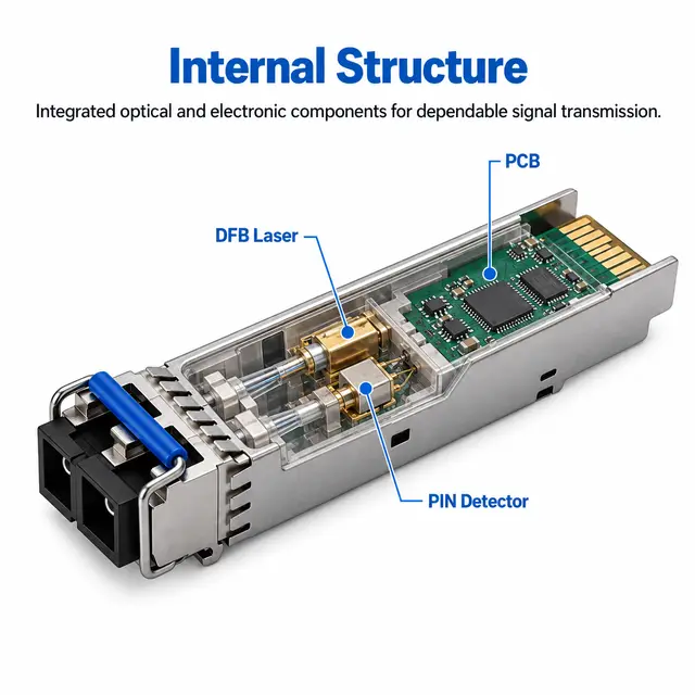 1.25G SFP 1310nm SMF Dual-Fiber Optical Transceiver 10km technical drawing 2: dimensions, structure and interfaces
