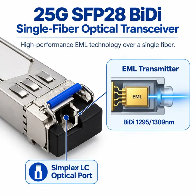 25G SFP28 BiDi BX80 Single-Fiber 1295/1309nm 80km Simplex technical drawing 2: dimensions, structure and interfaces