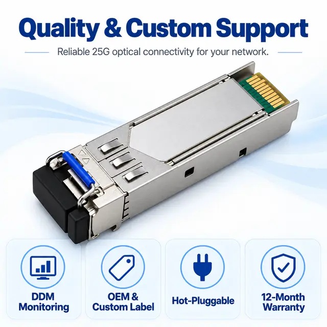 25G SFP28 BiDi BX80 Single-Fiber 1295/1309nm 80km Simplex technical drawing 4: dimensions, structure and interfaces