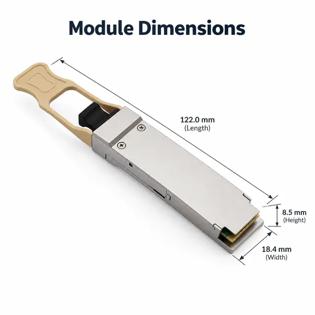 100G QSFP28 SR4 DDM Data Center Optical Transceiver Module technical drawing 1: dimensions, structure and interfaces