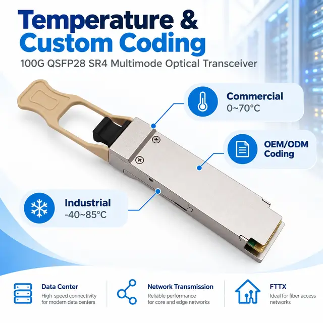100G QSFP28 SR4 DDM Data Center Optical Transceiver Module technical drawing 4: dimensions, structure and interfaces