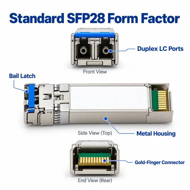 25G SFP28 SR 850nm 100m Multimode Duplex LC Optical - 850 nm A technical drawing 1: dimensions, structure and interfaces