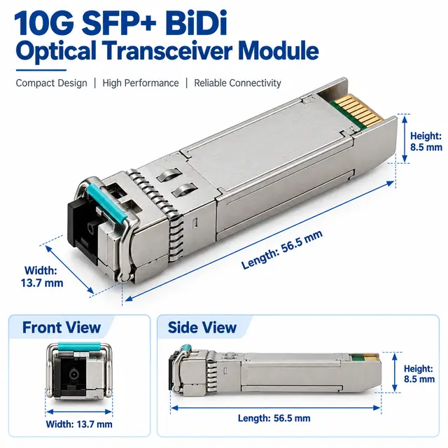 10G SFP+ BiDi BX20 20km 1270/1330nm Single-Fiber Simplex technical drawing 1: dimensions, structure and interfaces
