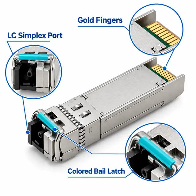 10G SFP+ BiDi BX20 20km 1270/1330nm Single-Fiber Simplex technical drawing 3: dimensions, structure and interfaces