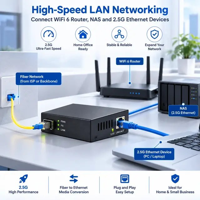 2.5G Fiber to Ethernet Media Converter — In a host switch 2