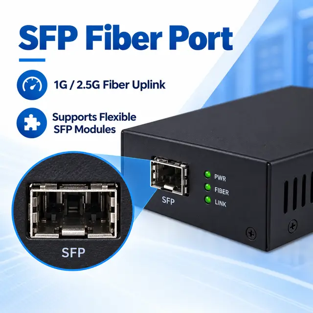2.5G Fiber to Ethernet Media Converter technical drawing 1: dimensions, structure and interfaces