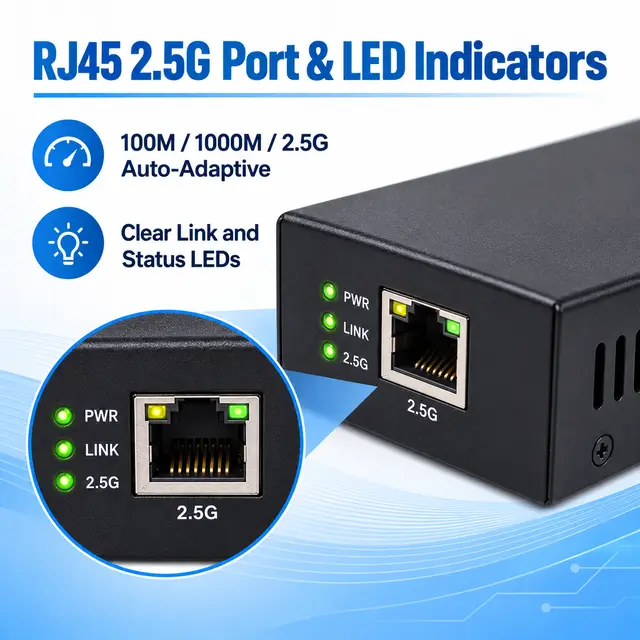 2.5G Fiber to Ethernet Media Converter technical drawing 2: dimensions, structure and interfaces