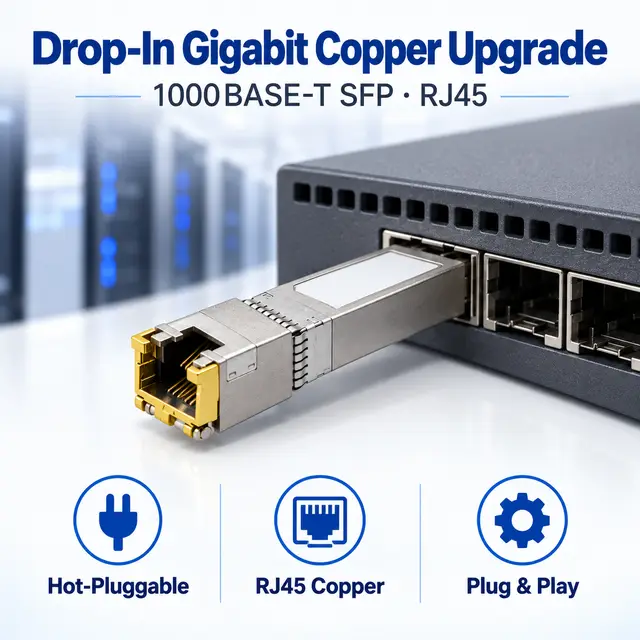 Drop-in 1000BASE-T SFP Copper RJ45 Gigabit 100m Cat5e — In a host switch 2