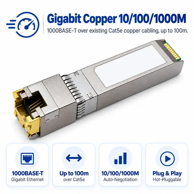 Drop-in 1000BASE-T SFP Copper RJ45 Gigabit 100m Cat5e — Application view 3