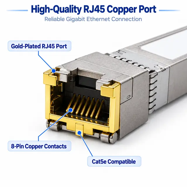 Drop-in 1000BASE-T SFP Copper RJ45 Gigabit 100m Cat5e technical drawing 2: dimensions, structure and interfaces