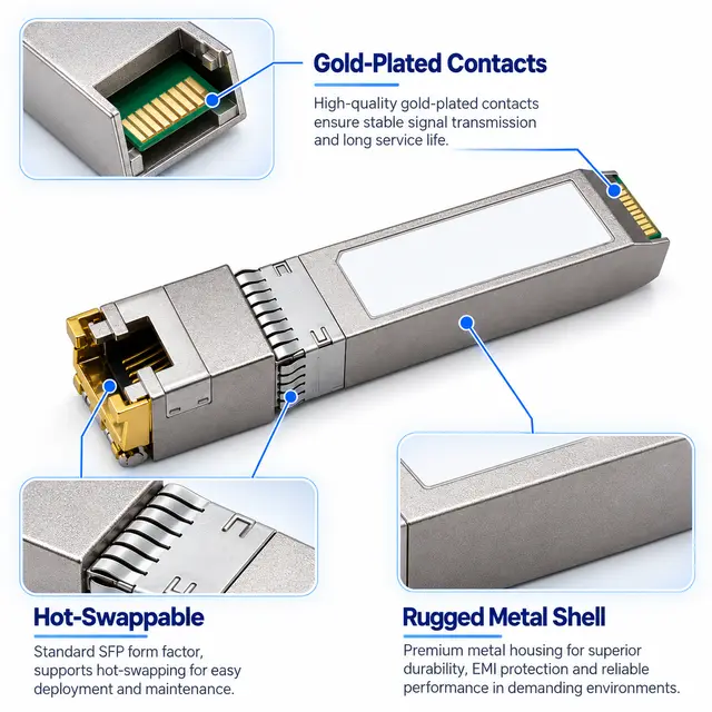 Drop-in 1000BASE-T SFP Copper RJ45 Gigabit 100m Cat5e technical drawing 3: dimensions, structure and interfaces