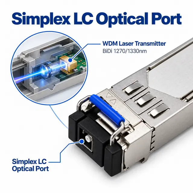 25G SFP28 BiDi Single-Fiber 1270/1330nm WDM Transceiver technical drawing 2: dimensions, structure and interfaces