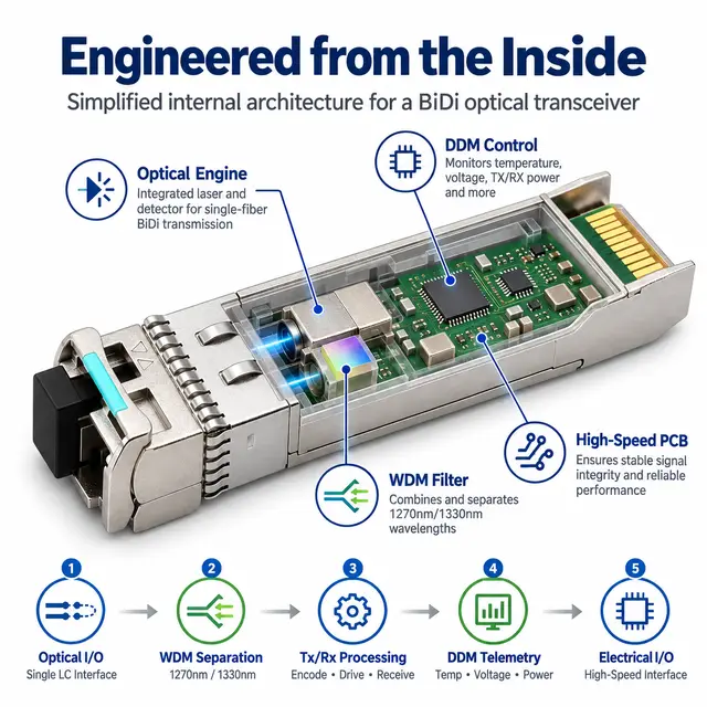SFP-10G-BX60 10G BiDi 60km 1270/1330nm Simplex LC SMF DDM technical drawing 2: dimensions, structure and interfaces