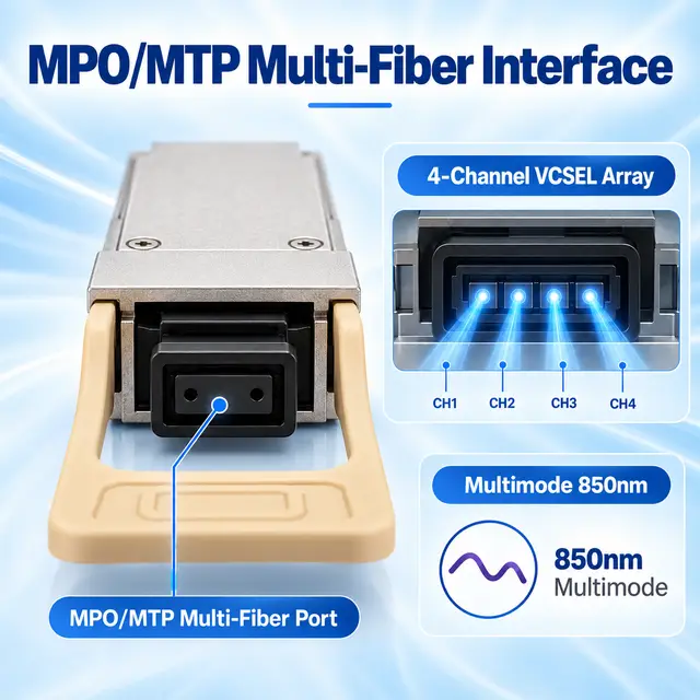 40GBASE-SR4 QSFP+ 850nm 100-150m Multimode MPO Transceiver - 850 nm A technical drawing 2: dimensions, structure and interfaces