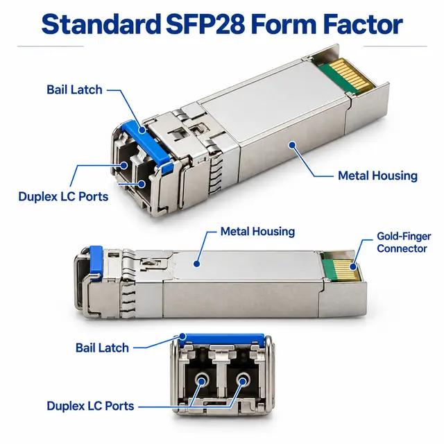 25G SFP28 SR 850nm 100m Multimode Transceiver technical drawing 1: dimensions, structure and interfaces