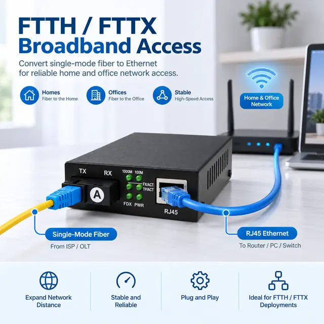 10/100/1000 Gigabit Fiber Media Converter — Single-Mode — In a host switch 2