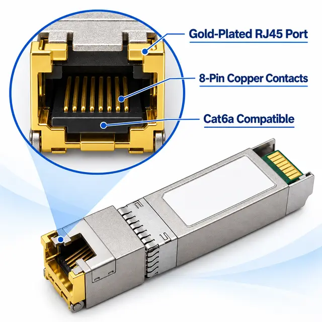 10GBASE-T SFP+ Copper RJ45 100m Multi-Rate technical drawing 2: dimensions, structure and interfaces