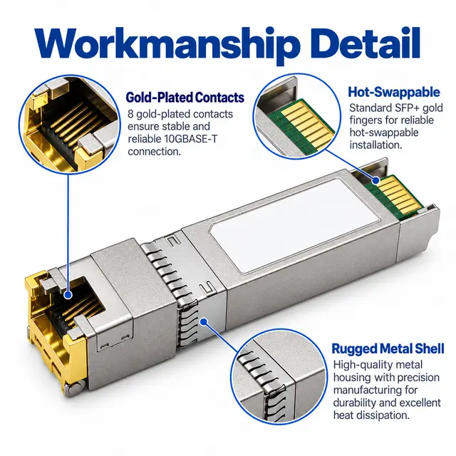 10GBASE-T SFP+ Copper RJ45 100m Multi-Rate technical drawing 3: dimensions, structure and interfaces