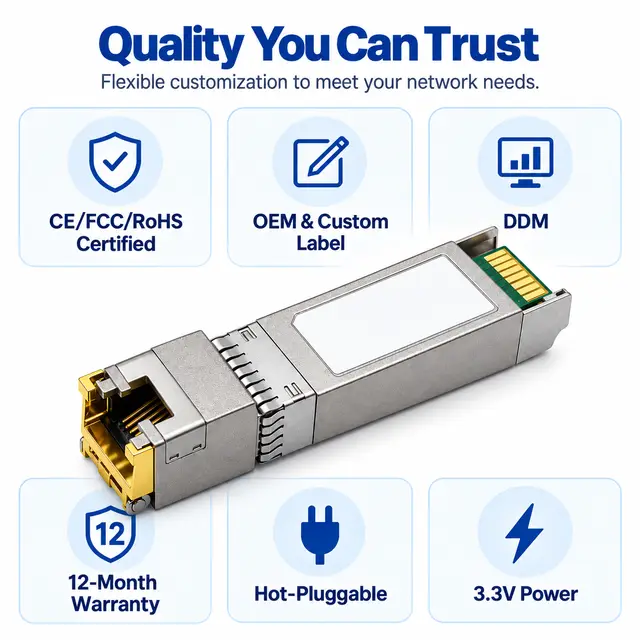 10GBASE-T SFP+ Copper RJ45 100m Multi-Rate technical drawing 4: dimensions, structure and interfaces