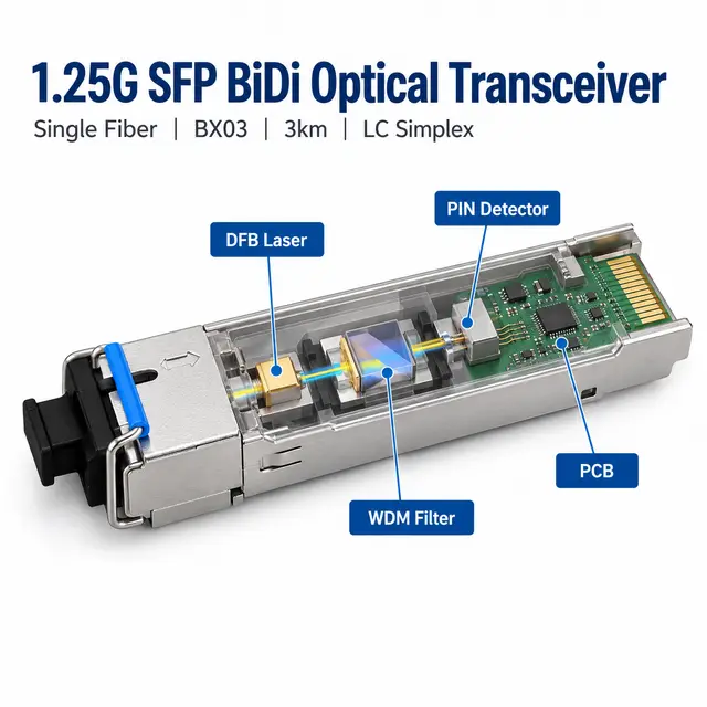 1.25G BiDi SFP 3km Tx1310nm/Rx1490nm Simplex LC SMF DDM technical drawing 2: dimensions, structure and interfaces