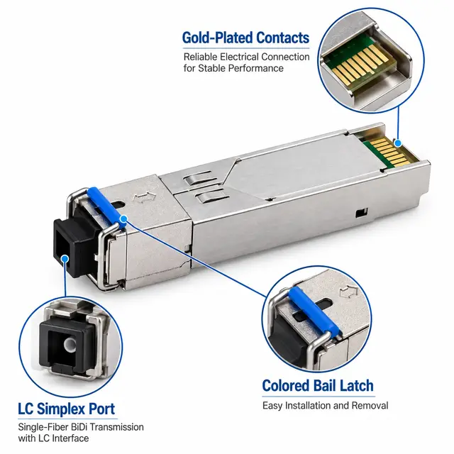 1.25G BiDi SFP 3km Tx1310nm/Rx1490nm Simplex LC SMF DDM technical drawing 3: dimensions, structure and interfaces