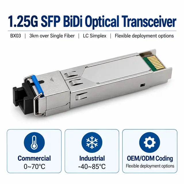 1.25G BiDi SFP 3km Tx1310nm/Rx1490nm Simplex LC SMF DDM technical drawing 4: dimensions, structure and interfaces