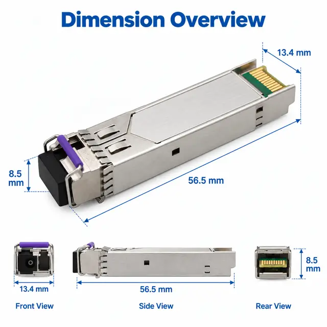 1.25G BiDi SFP 20km 1310nm/1550nm LC DDM Single-Fiber technical drawing 1: dimensions, structure and interfaces