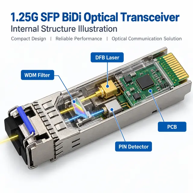 1.25G BiDi SFP 20km 1310nm/1550nm LC DDM Single-Fiber technical drawing 2: dimensions, structure and interfaces