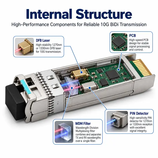 10G SFP+ BiDi BX20 20km Tx1330/Rx1270nm Simplex LC SMF DDM technical drawing 2: dimensions, structure and interfaces