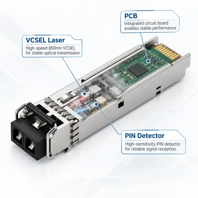 GLC-SX-MM 1.25G SFP 850nm 550m Multimode 1000BASE-SX technical drawing 2: dimensions, structure and interfaces