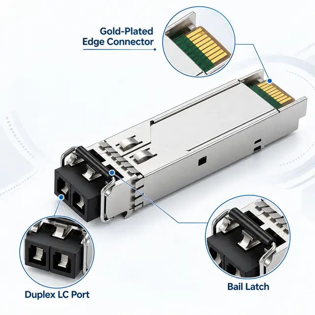 GLC-SX-MM 1.25G SFP 850nm 550m Multimode 1000BASE-SX technical drawing 3: dimensions, structure and interfaces