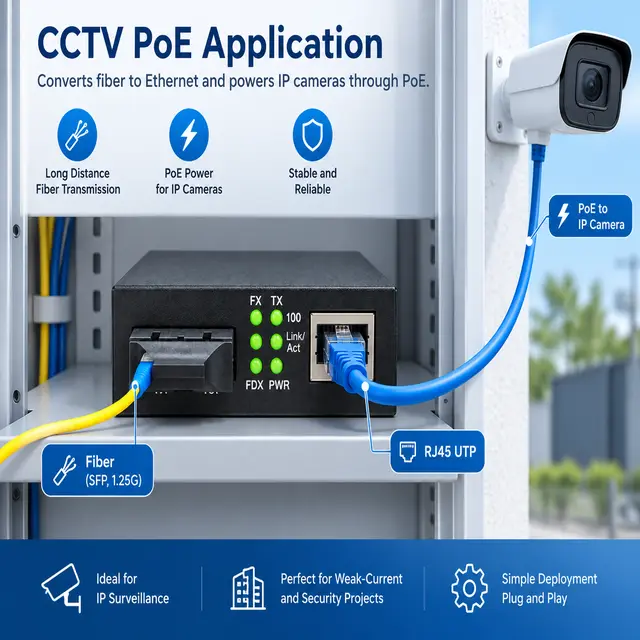 1.25G SFP UTP PoE Media Converter — In a host switch 2