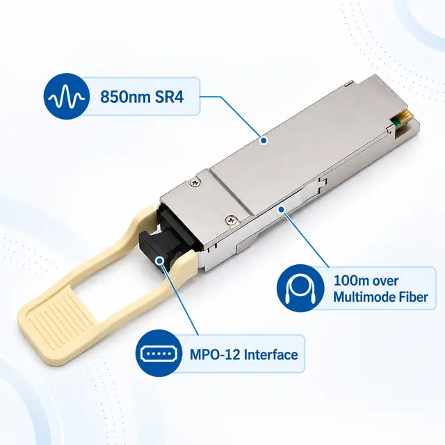 100G QSFP28-SR4 100Gb/s 850nm MPO-12 Multimode Fiber Optic — Application view 4