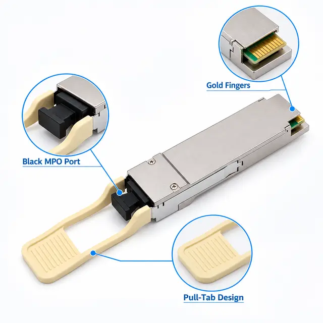 100G QSFP28-SR4 100Gb/s 850nm MPO-12 Multimode Fiber Optic technical drawing 3: dimensions, structure and interfaces
