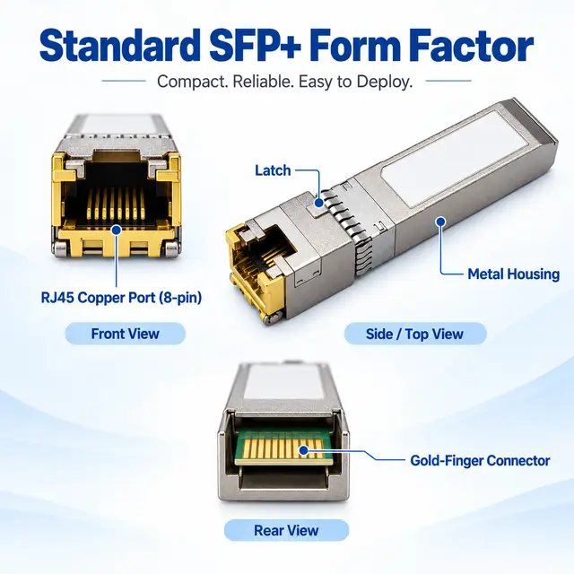 10GBASE-T SFP+ Copper RJ45 100m Cat6a Multi-Rate technical drawing 1: dimensions, structure and interfaces