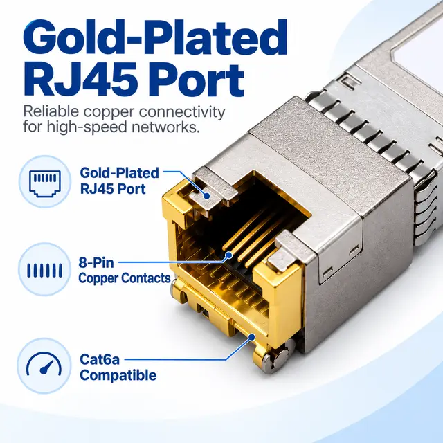 10GBASE-T SFP+ Copper RJ45 100m Cat6a Multi-Rate technical drawing 2: dimensions, structure and interfaces