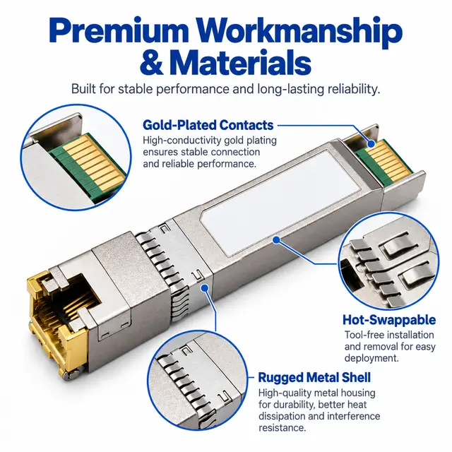 10GBASE-T SFP+ Copper RJ45 100m Cat6a Multi-Rate technical drawing 3: dimensions, structure and interfaces