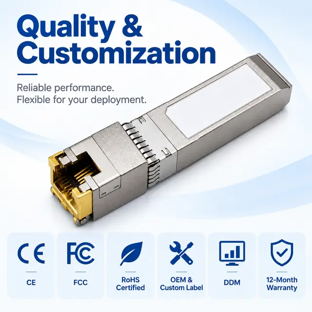 10GBASE-T SFP+ Copper RJ45 100m Cat6a Multi-Rate technical drawing 4: dimensions, structure and interfaces