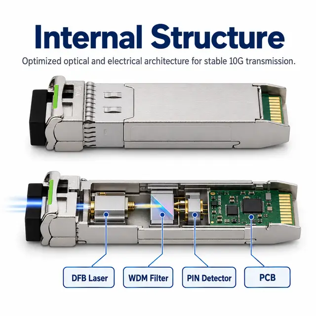 10G SFP+ BiDi BX20 20km 1270/1330nm - Industrial-Grade Transceiver technical drawing 2: dimensions, structure and interfaces