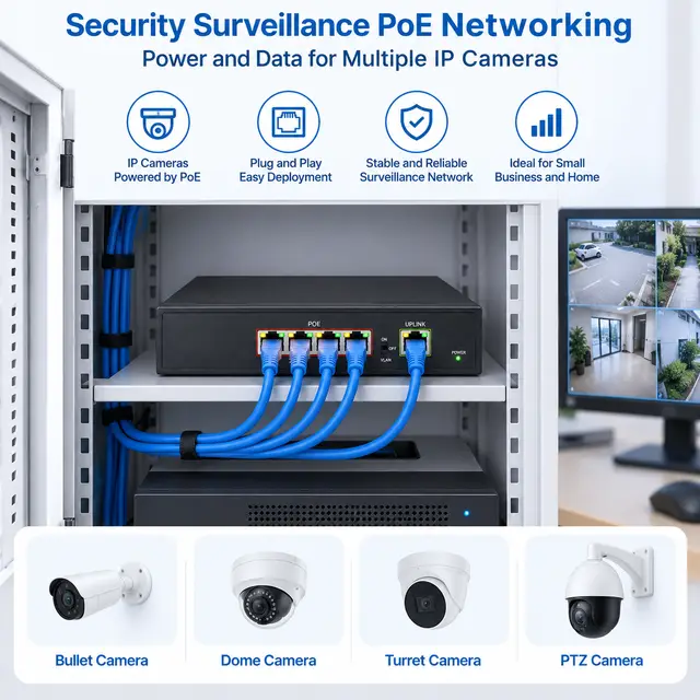 Gigabit PoE IP Ethernet Switch — 4 PoE Ports + 1 Uplink — In a host switch 2