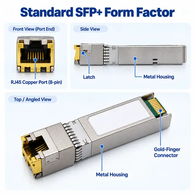 10G SFP+ Copper RJ45 10GBASE-T 100m Cat6a/Cat7 Multi-Rate technical drawing 1: dimensions, structure and interfaces