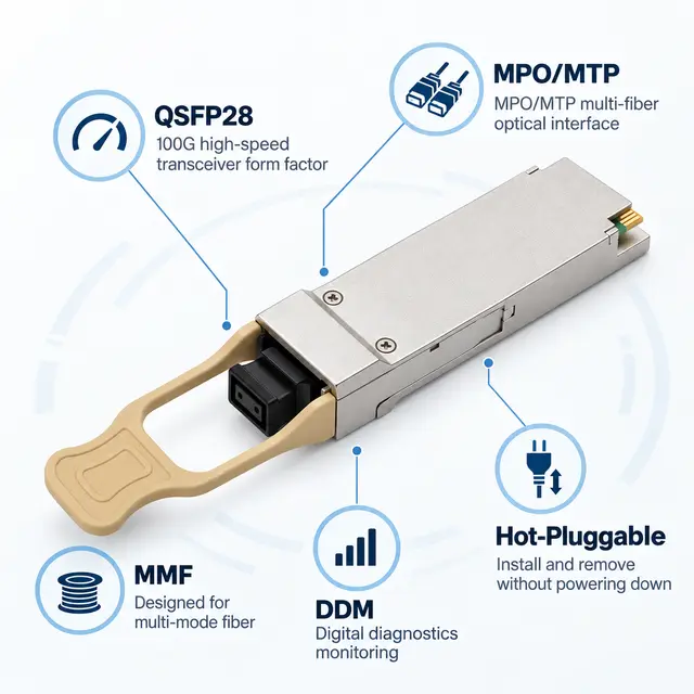 100G QSFP28 SR4 100m 850nm MPO/MTP Multimode DDM Optical — Application view 5