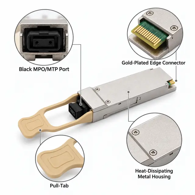 100G QSFP28 SR4 100m 850nm MPO/MTP Multimode DDM Optical technical drawing 3: dimensions, structure and interfaces