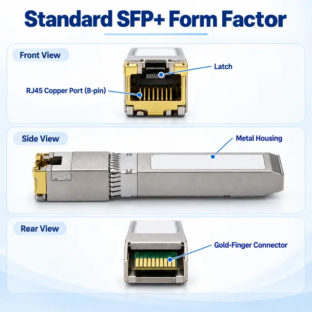 10G SFP+ Copper RJ45 10GBASE-T 30-100m Cat6a/Cat7 - t7 for Telecom & technical drawing 1: dimensions, structure and interfaces