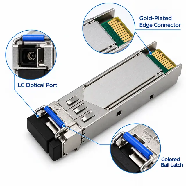 1.25G Gigabit BiDi SFP Transceiver 40km 1310nm/1550nm technical drawing 3: dimensions, structure and interfaces