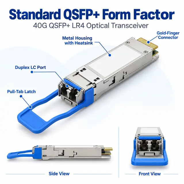 40G QSFP+ LR4 1310nm 10km Single-Mode Duplex LC - 1310 nm technical drawing 1: dimensions, structure and interfaces
