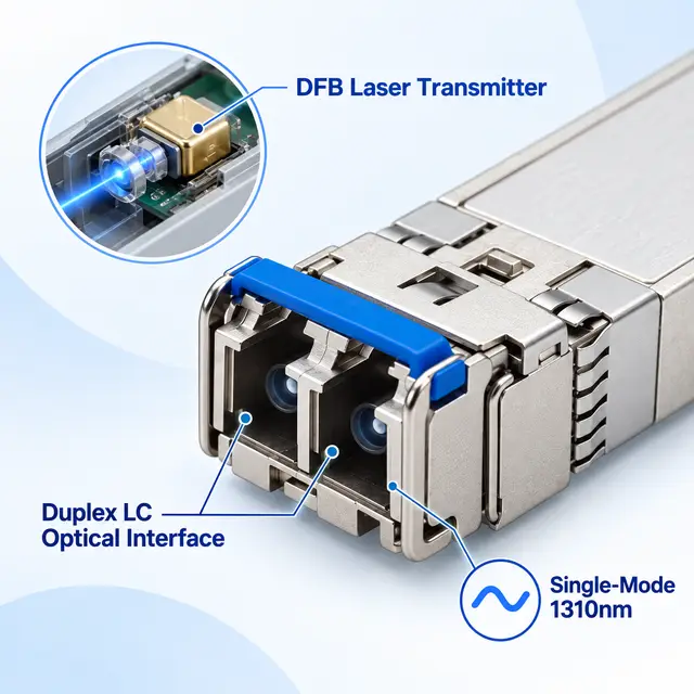 25G SFP28 LR 1310nm 10km Single-Mode Duplex LC Transceiver technical drawing 2: dimensions, structure and interfaces